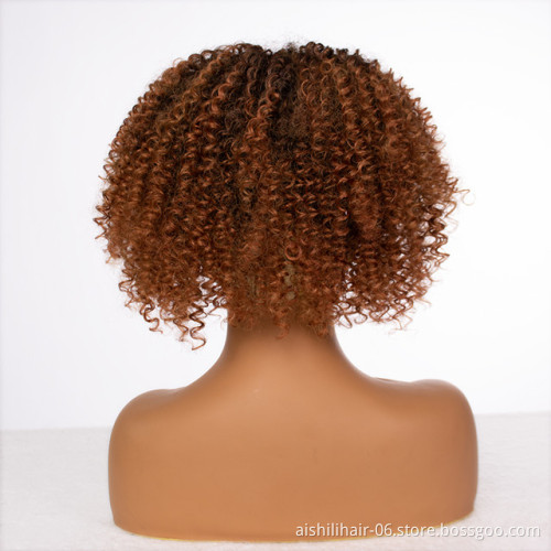Wholesale price stort brown heat resistant fiber afro kinkly curly headband wig for black women